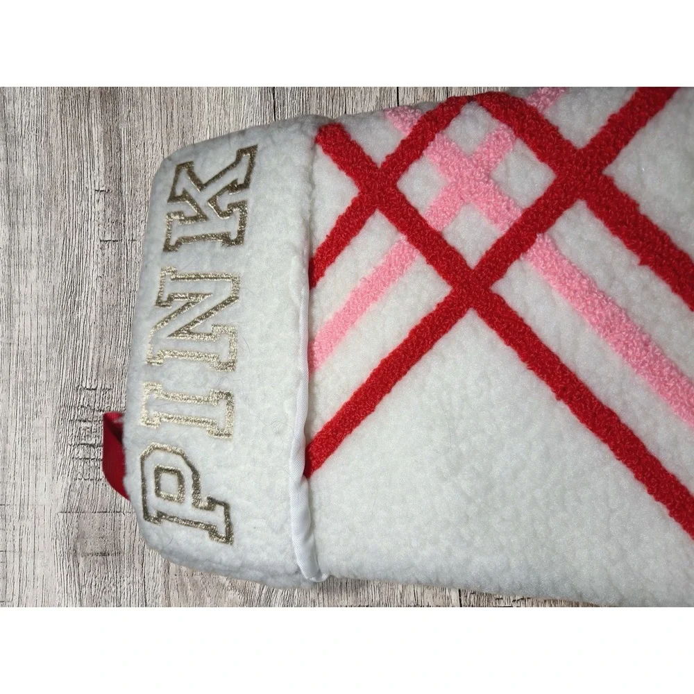 Victoria's Secret PINK White Candy Cane Christmas Stocking 16 in x 10 in NWT